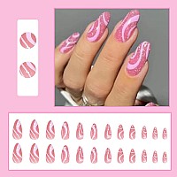 24 Pcs Acrylic Press On Nails Medium Glue On Nails For Women Fake Nails With Glue Mediumpurple Swirl