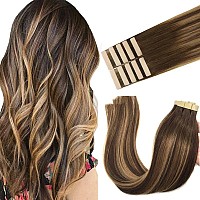 Goo Goo Tape In Hair Extensions Human Hair 4274 Balayage Chocolate Brown To Caramel Blonde 16Inch 25G 10Pcs Thick Ends Stra