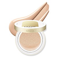 Missha Glow Cushion No21 Light Beige For Bright Skin Radiant Moisturizing Skin With Buildable Coverage