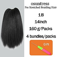 Osuntress Braiding Hair Pre Stretched 14 Inch 4 Packs Short Hair Extensions For Braids Synthetic Braiding Hair Prestretched 1B