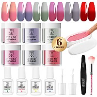 Rosalind 13Pcs Dip Nails Powder Starter Kit 6 Colors Dip Powder Nail Kit Blue Green Pink Red Color Changing Nail Dip Powder Col