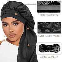 2Pcs Bonnets For Black Women Braid Bonnet Large Long Satin Bonnet For Braids Silk Bonnet With Stretchy Tie Band Sleep Cap Hair