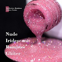 Rarjsm Nude Reflective Glitter Gel Nail Polish Rose Pink Sheer Jelly Gel Polish Flash Diamond Sparkle Rainbow Silver Shimmer Pig