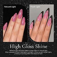 Rarjsm Nude Reflective Glitter Gel Nail Polish Rose Pink Sheer Jelly Gel Polish Flash Diamond Sparkle Rainbow Silver Shimmer Pig