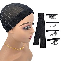 Atimiaza Wig Cap With Guideline Map For Wig Making Stretchable Mesh Dome Caps With 1 Elastic Band And 4 Wig Combs For Beginners