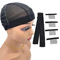 Atimiaza Wig Cap With Guideline Map For Wig Making Stretchable Mesh Dome Caps With 1 Elastic Band And 4 Wig Combs For Beginners