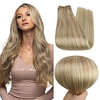 Full Shine Weft Hair Extensions Human Hair 18 Inch Invisible Sew In Hair Extensions Human Hair For Women Caramel Blonde Mix Plat