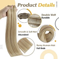 Full Shine Weft Hair Extensions Human Hair 18 Inch Invisible Sew In Hair Extensions Human Hair For Women Caramel Blonde Mix Plat