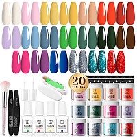 Rosalind 29Pcs Dip Nails Powder Starter Kit 20 Colors Dip Powder Nail Kit Red Green Orange Glitter Series Nail Dip Powder Color