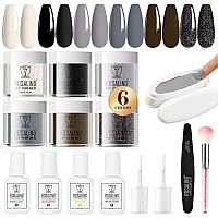 13 Pcs Dip Powder Nail Kit Rosalind 6 Colors Dipping Powder With Base Top Coat Activator Brush Restorer For French Nail Art M