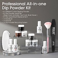 13 Pcs Dip Powder Nail Kit Rosalind 6 Colors Dipping Powder With Base Top Coat Activator Brush Restorer For French Nail Art M