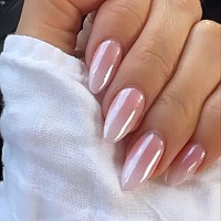 Press On Nails Almond Showmore Baby Pink White Gradient Hailey Chrome Fake Nails Medium Glazed Chrome Neutral Glue On Nails Fre