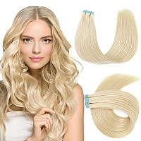 Evala Tape In Hair Extensions Human Hair Blonde Tape In Extensions 60 Platinum Blonde Remy Hair Extensions Tape In 20Pcs 50G Rea