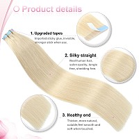 Evala Tape In Hair Extensions Human Hair Blonde Tape In Extensions 60 Platinum Blonde Remy Hair Extensions Tape In 20Pcs 50G Rea