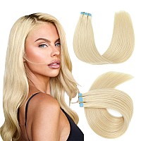 Evala Tape In Hair Extensions Human Hair Blonde Tape In Extensions 613 Bleach Blonde Remy Hair Extensions Tape In 20Pcs 50G Real