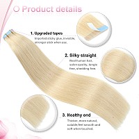 Evala Tape In Hair Extensions Human Hair Blonde Tape In Extensions 613 Bleach Blonde Remy Hair Extensions Tape In 20Pcs 50G Real