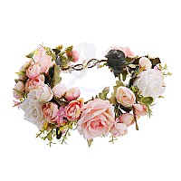 Ynimioaox Handmade Adjustable Flower Wreath Headband Halo Floral Crown Garland Headpiecepmx3099Pink Flower