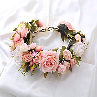 Ynimioaox Handmade Adjustable Flower Wreath Headband Halo Floral Crown Garland Headpiecepmx3099Pink Flower