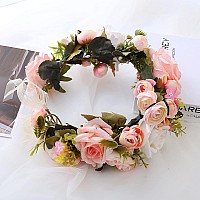 Ynimioaox Handmade Adjustable Flower Wreath Headband Halo Floral Crown Garland Headpiecepmx3099Pink Flower