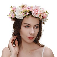 Ynimioaox Handmade Adjustable Flower Wreath Headband Halo Floral Crown Garland Headpiecepmx3099Pink Flower