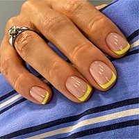 Yellow French Tip Press On Nails Short Square Nails Press Ons French Tip Glue On Nails For Women Diy Acrylic French Nails Short