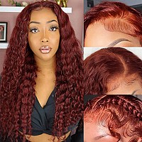 Aveiyce Reddish Brown Deep Wave Lace Front Wigs Human Hair Auburn Colored 13X4 Hd Transparent Lace Frontal Wig For Black Women 1