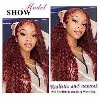 Aveiyce Reddish Brown Deep Wave Lace Front Wigs Human Hair Auburn Colored 13X4 Hd Transparent Lace Frontal Wig For Black Women 1