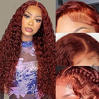 Aveiyce Reddish Brown Deep Wave Lace Front Wigs Human Hair Auburn Colored 13X4 Hd Transparent Lace Frontal Wig For Black Women 1