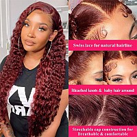 Aveiyce Reddish Brown Deep Wave Lace Front Wigs Human Hair Auburn Colored 13X4 Hd Transparent Lace Frontal Wig For Black Women 1