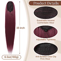 Flufymooz Ponytail Extension 36 Inch Long Straight Drawstring Ponytail Synthetic Hairpieces Fake Pony Tails Natural Soft Clip I