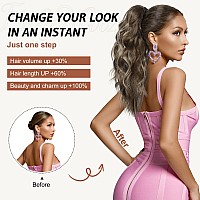 Flufymooz Ponytail Extension 18 Inch Claw Clip Ponytail Extension Wavy Curly Claw Clip In Ponytail Hair Extensions Natural Fa