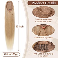 Flufymooz Ponytail Extension 36 Inch Long Straight Drawstring Ponytail Synthetic Hairpieces Fake Pony Tails Natural Soft Clip I