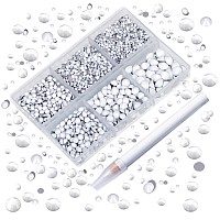 Ad Beads 4300 Pieces Flat Back Nail Art Rhinestones Round Beads 6 Sizes 265Mm With Storage Organizer Box Rhinestones Picking