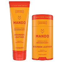 Mando Bourbon Leather Body Deodorant 72 Hour Odor Control Aluminum Free Baking Soda Free 30 Oz Tube And 26 Oz Solid Stic