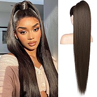 Flufymooz Ponytail Extension 36 Inch Long Straight Drawstring Ponytail Synthetic Hairpieces Fake Pony Tails Natural Soft Clip I