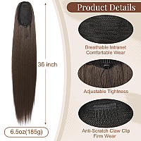 Flufymooz Ponytail Extension 36 Inch Long Straight Drawstring Ponytail Synthetic Hairpieces Fake Pony Tails Natural Soft Clip I