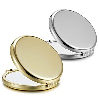 Getinbulk Compact Mirror Bulk Set Of 2 Doublesided 1X2X Magnifying Purse Pocket Makeup Mirrorsround Gold And Silver