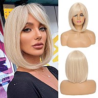 Nayoo Blonde Bob Wig With Bangs 12 Inch Short Blonde Wigs For Women Natural Look Blonde Wig With Bangs Super Soft Short Wigs