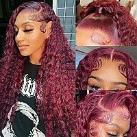 Fuduete 99J Deep Wave 13X6 Hd Transparent Lace Front Glueless Human Hair Wigs For Black Women 180 Density Burgundy Deep Curly La