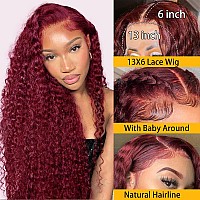 Fuduete 99J Deep Wave 13X6 Hd Transparent Lace Front Glueless Human Hair Wigs For Black Women 180 Density Burgundy Deep Curly La