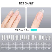 Gaoy Medium Almond Fake Nail Tips 360Pcs Matte Soft Gel X Nail Tips 13 Sizes Full Cover Acrylic False Press On Nails Tips Nai