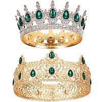 Mtlee 2 Pcs Prom King And Queen Crowns King Crowns For Men Royal Crown With Blue Rhinestone Queen Crowns For Women Halloween Wed