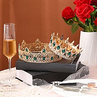 Mtlee 2 Pcs Prom King And Queen Crowns King Crowns For Men Royal Crown With Blue Rhinestone Queen Crowns For Women Halloween Wed