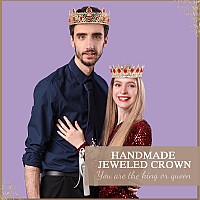 Mtlee 2 Pcs Prom King And Queen Crowns King Crowns For Men Royal Crown With Blue Rhinestone Queen Crowns For Women Halloween Wed