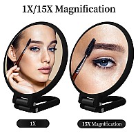 1X 15X Magnifying Hand Held Mirror,Double Side Folding Hand Mirror For Women With Adjustable Handle,Travel Table Desk Shaving Bathroom (Black)