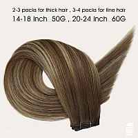 Full Shine Genius Weft Hair Extensions Real Human Hair Hand Tied Hair Extensions Remy Hair Color Medium Brown To Honey Blonde Hi