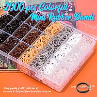 Small Hair Ties Set 2000 Pcs Rubber Bands With Organizer Box 7 Natural Colors Clearblackbrown Rat Tail Comb Included Tsma