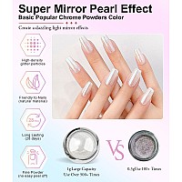 Bishengyf 4 Pcs White Chrome Nail Powder Pearl Chrome Powder For Gel Polish Nails Gifts For Women Transparent Aurora Glitter P