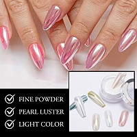 Bishengyf 4 Pcs White Chrome Nail Powder Pearl Chrome Powder For Gel Polish Nails Gifts For Women Transparent Aurora Glitter P