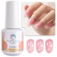 Tutuyu Sheer Neutral Pink Flowers Gel Nail Polish Translucent Nude Pink Jelly Gel Polish With White Flowers Uv Led Lamp Soak Off